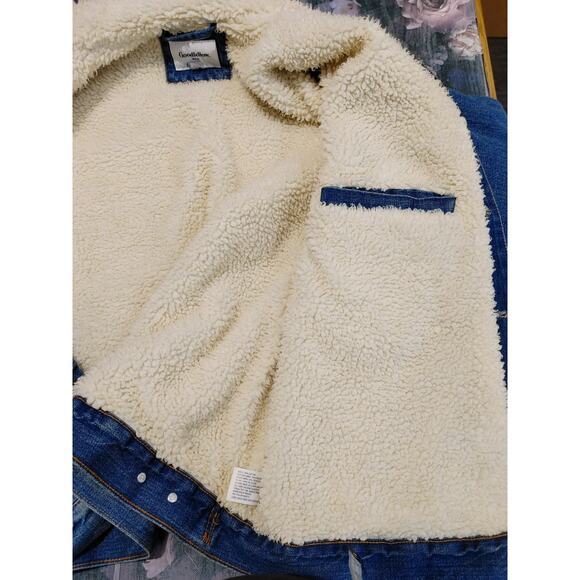 Goodfellow & Co. Sherpa Lined Denim Trucker Jacket Faux Fur Blue Wash Mens XL - Picture 7 of 11